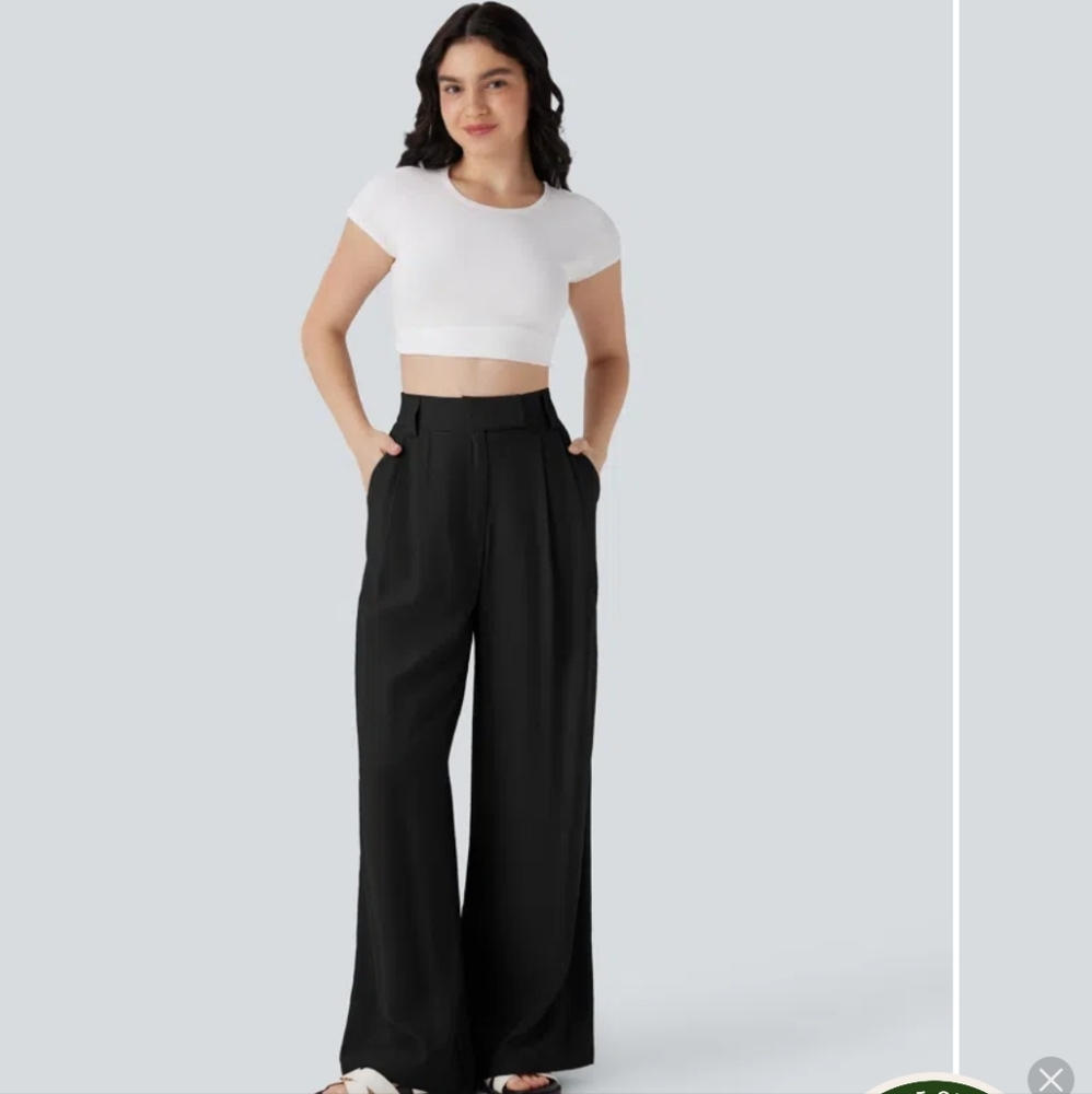 Halara Women's XL Mid Rise Wide Leg Casual Linen-Feel Pants with Pockets New